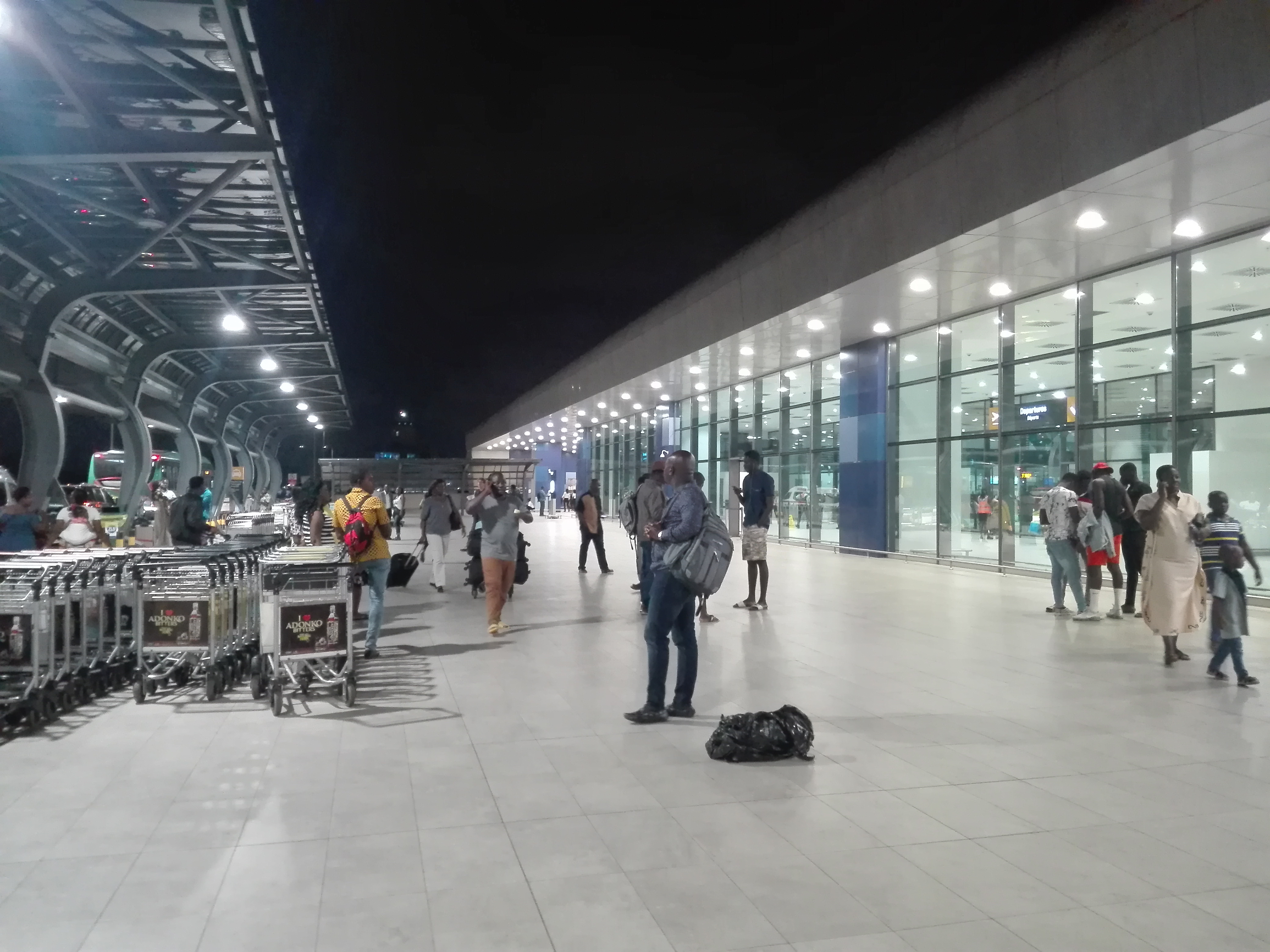 Outside the Terminal 3 departure level at night