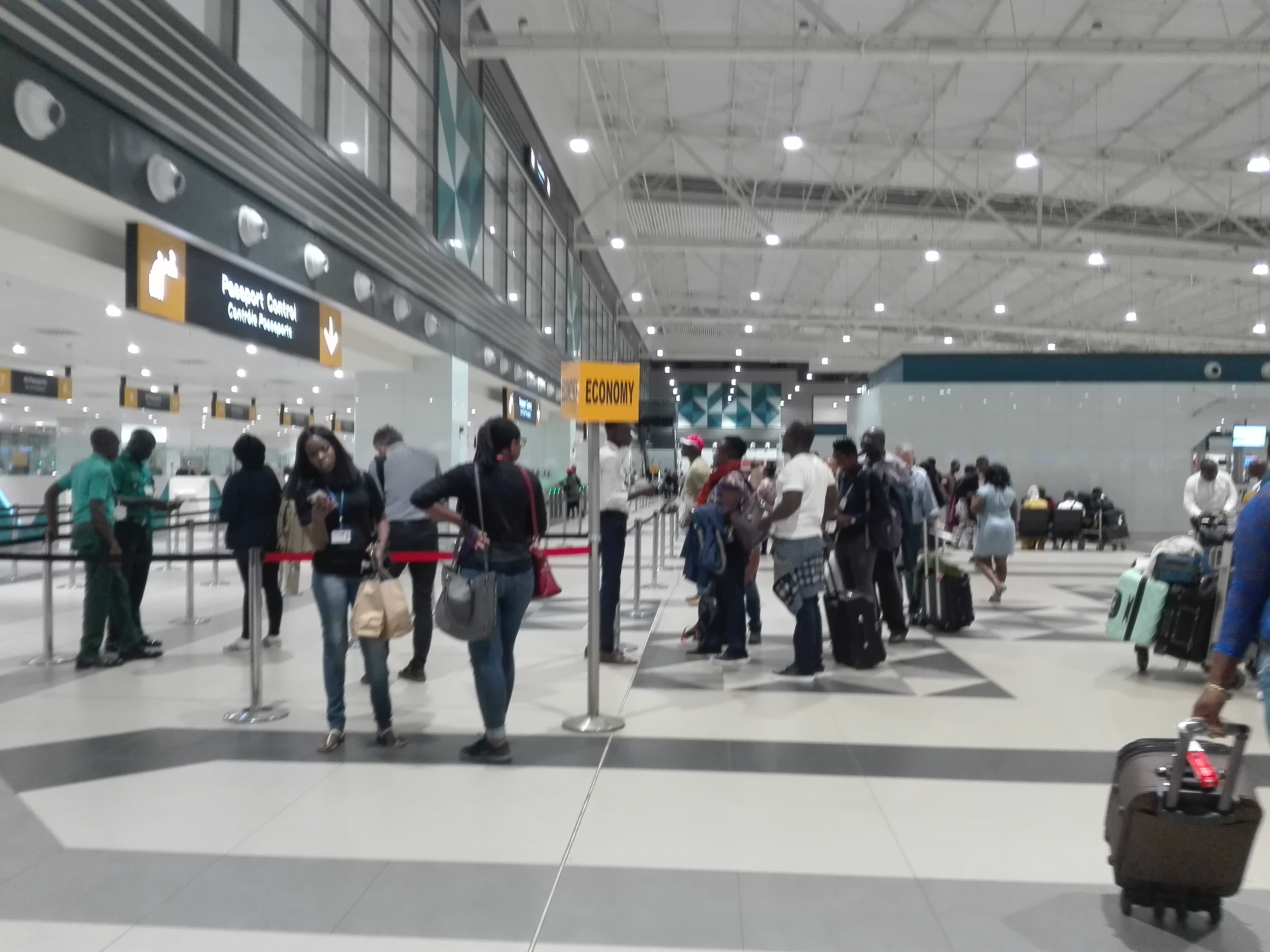 Inside the Terminal 3 departure hall at night