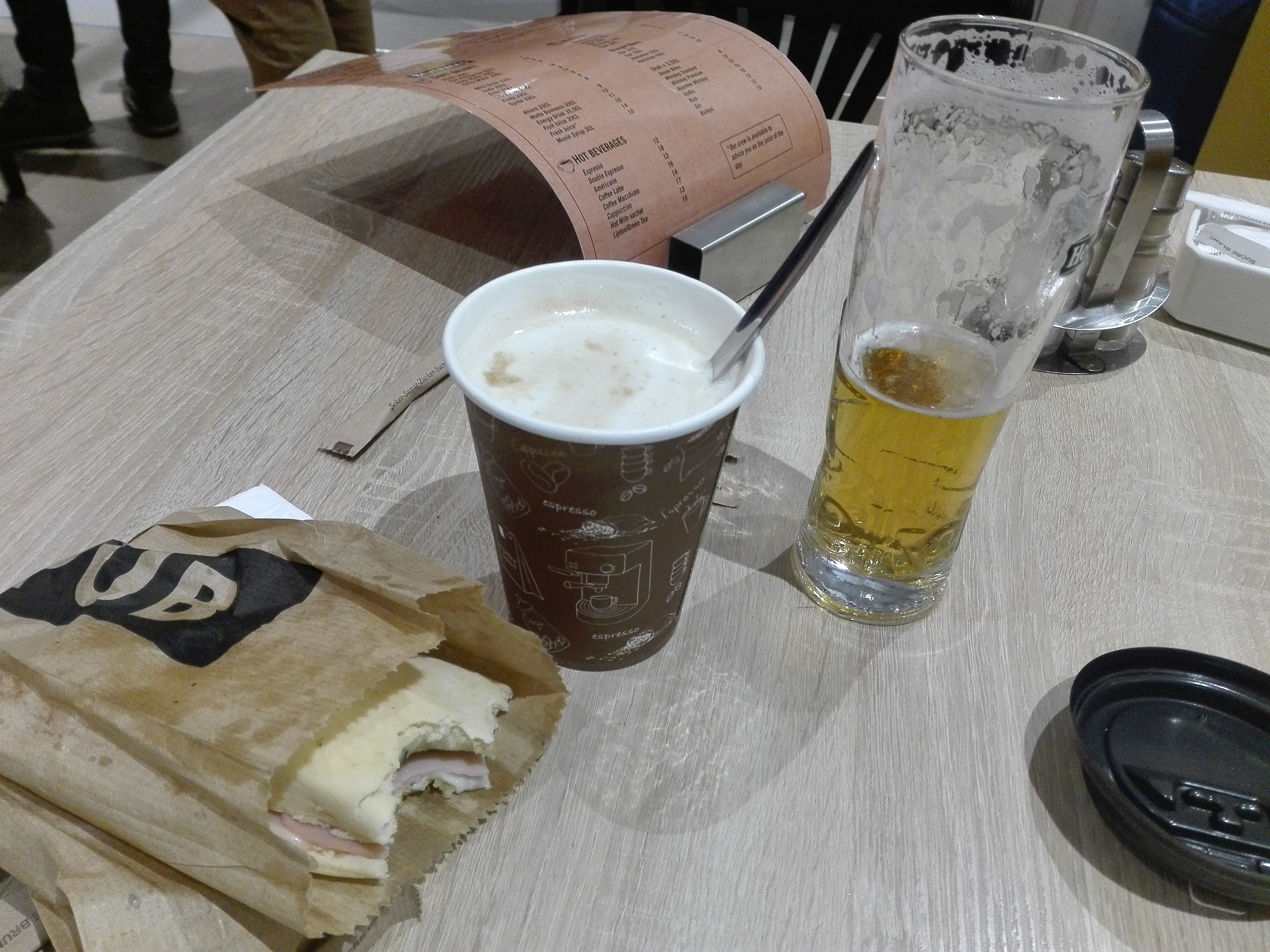 Food, coffee and beer in the departure area of Terminal 3, Accra International Airport