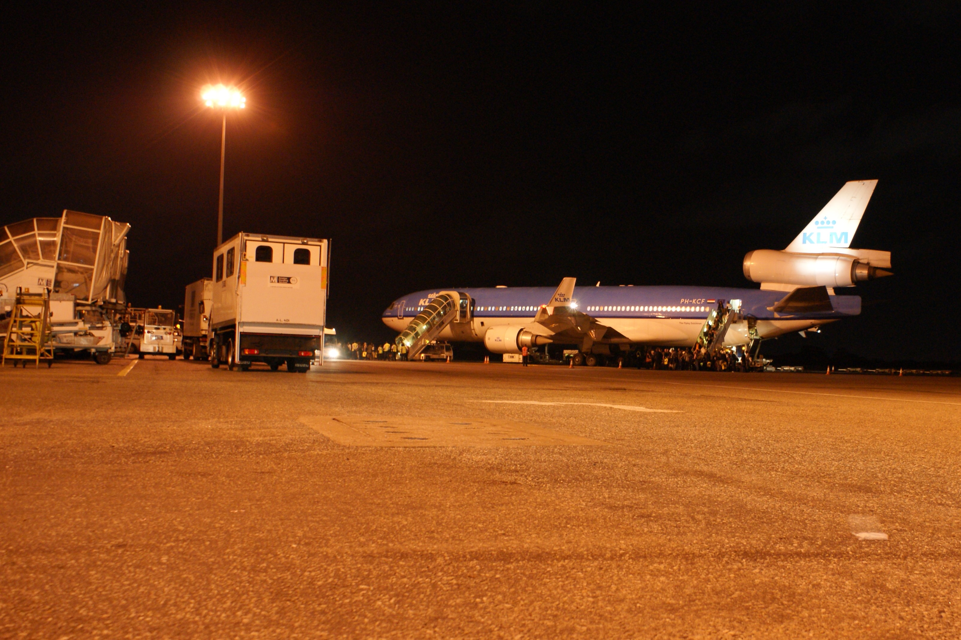 KLM McDonnell Douglas trijet at night at Accra airport